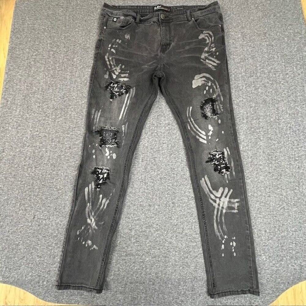Switch Jeans Mens Size 40x34 (37x32) Distressed Patch Black Denim
